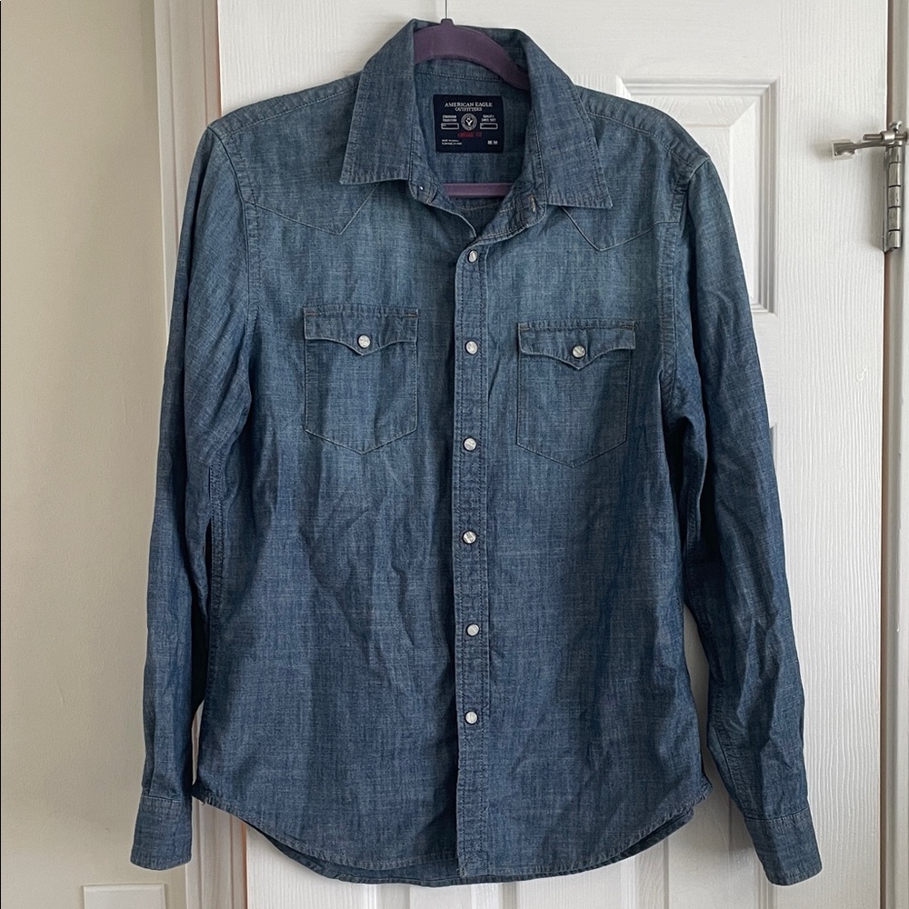 American Eagle Outfitters Dark Denim Button-Down Shirt